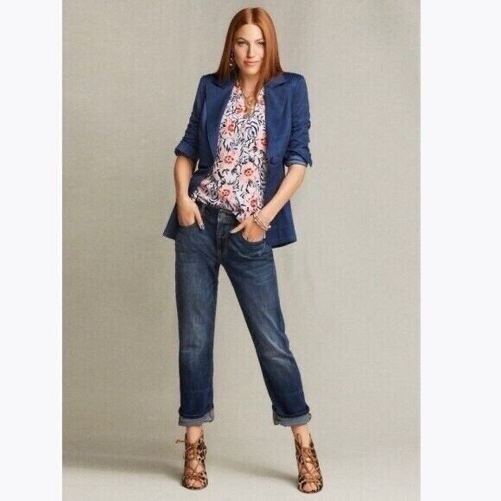 Cabi Sunset Kiss Plaid Blazer Jacket Size 6 Navy Blue Career Windowpane‎ 5475